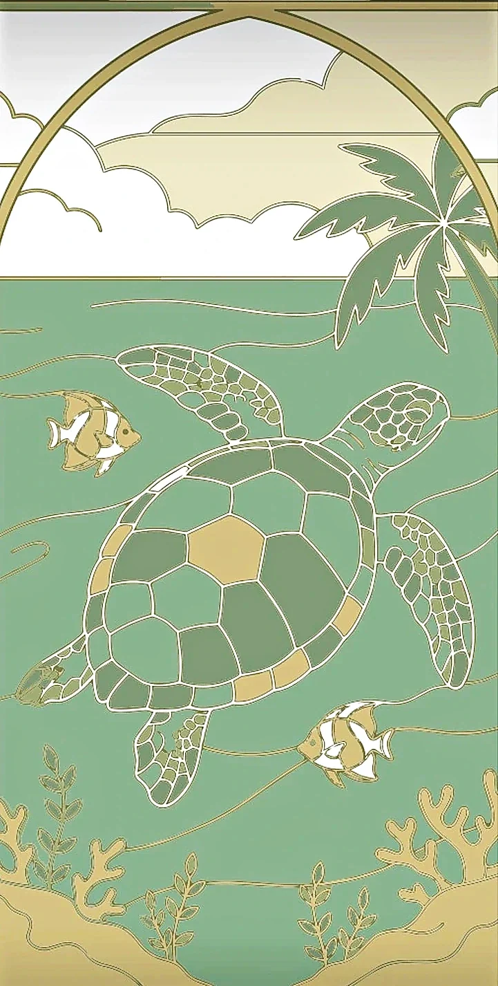 Karès Blan — engraved back, sea turtle of Anse Source d’Argent