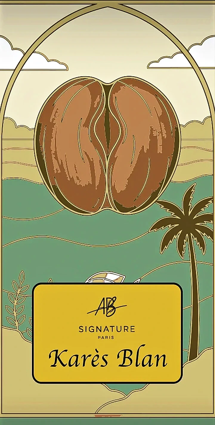 Karès Blan — AB Signature Paris extrait de parfum, flacon engraved with La Digue, Seychelles